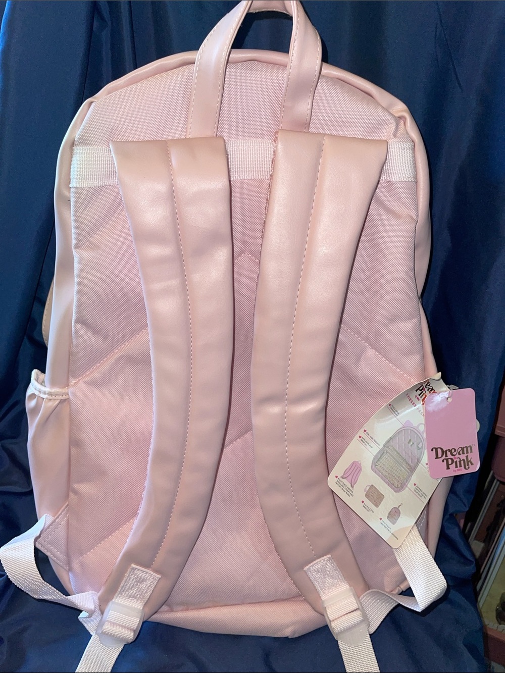 Quilted Pink Women's Backpack with Tweed Front Pocket and Gold Accents - Picture 7 of 8